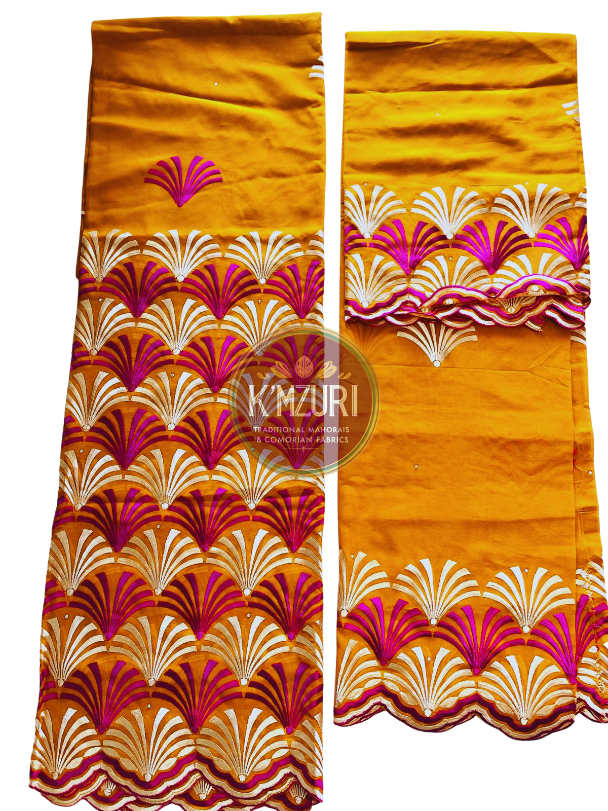 Salouva Brodé Orange & Rose Fuchsia – 5 mètres + Châle