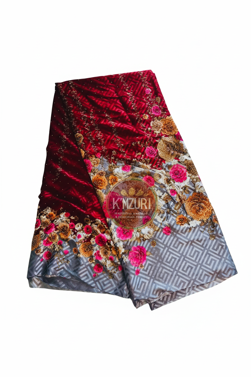 Tissu salouva satin bordeaux fleur K'MZURI