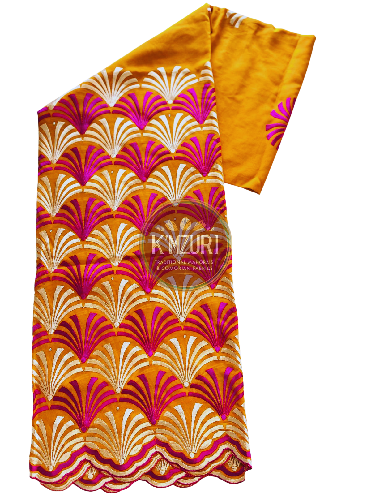 Salouva Brodé Orange & Rose Fuchsia – 5 mètres + Châle