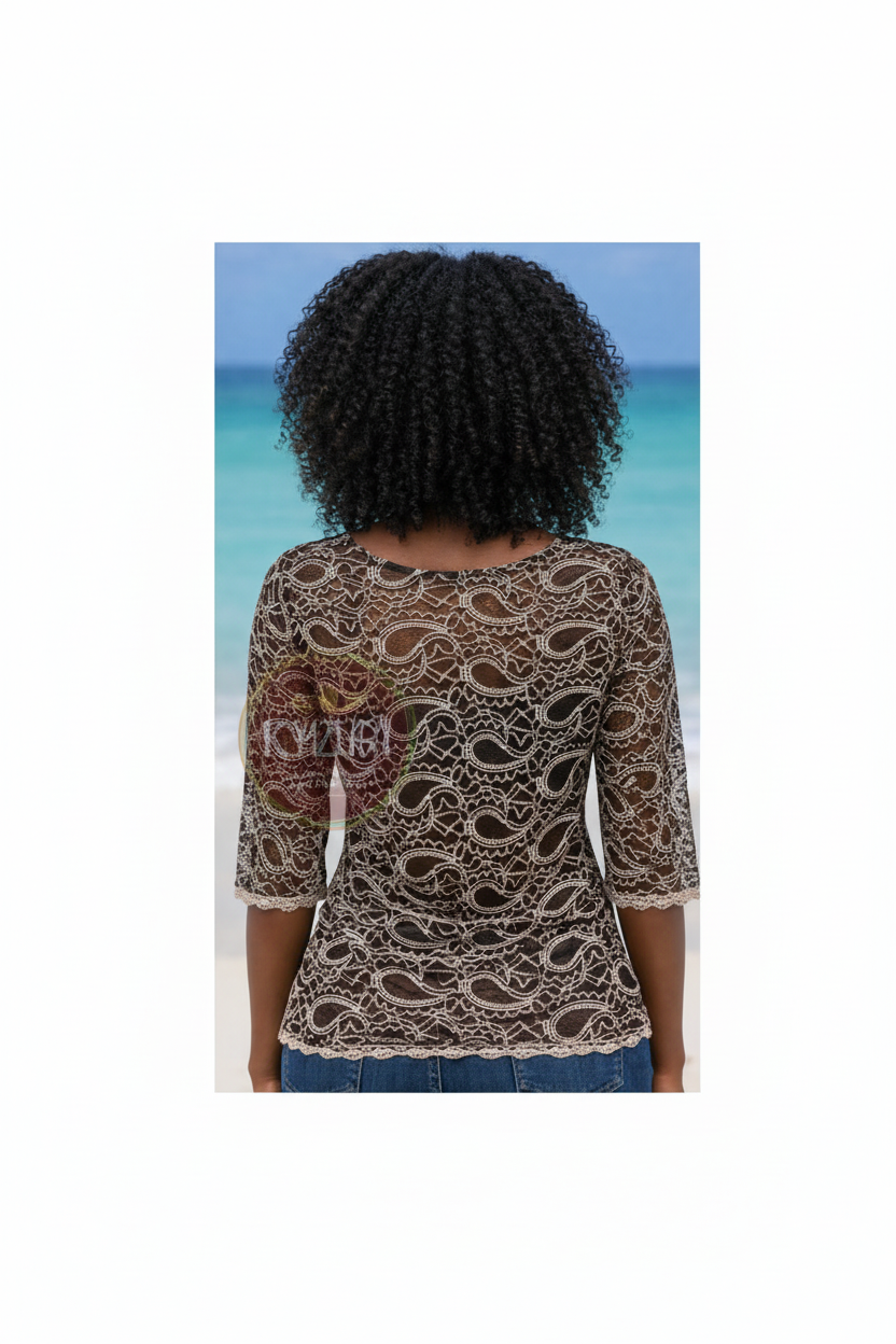 Body dentelle marron beige élégance vue de dos K'MZURI